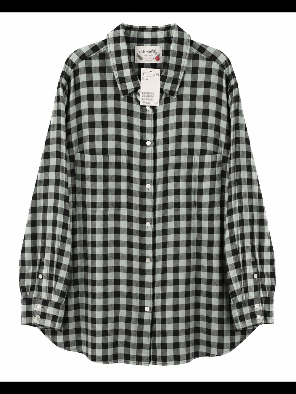 Plus Size H&M Black and Mint Green Check Button-Down Shirt Size 26 - Picture 4 of 6